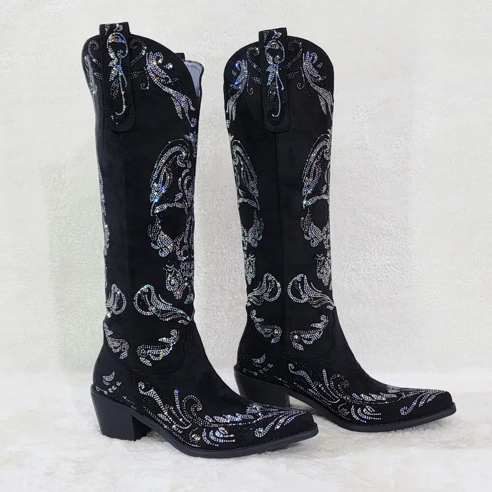 NIB MUERTO Goth Western Cowgirl Boots Sparkling Iridescent Rhinestones Skull - Picture 8 of 15